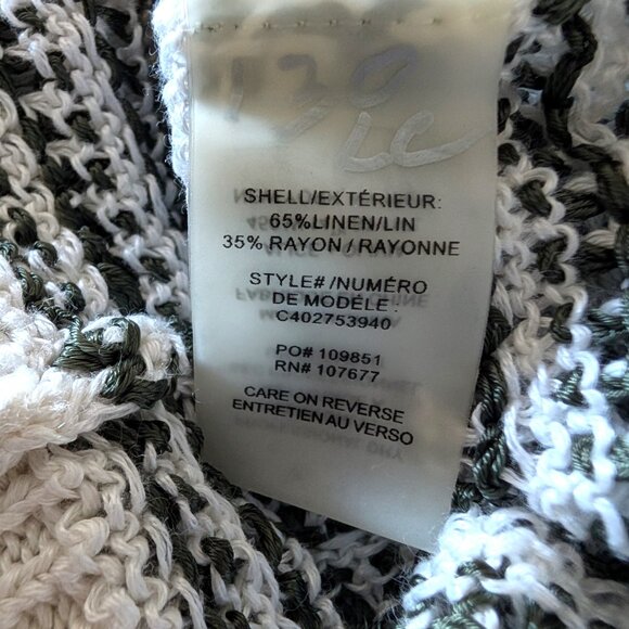 Alice + Olivia Womens Sz M?  Cream Green Striped Open Knit Linen Rayon Sweater - Picture 7 of 8